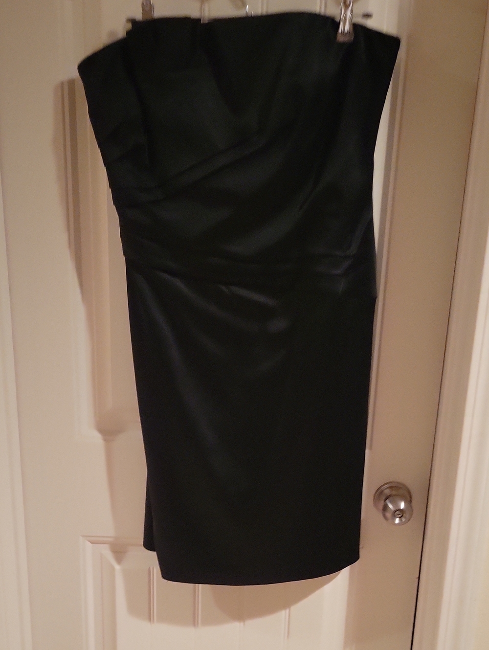 White House Black Market Strapless Black Satin Sheath Dress